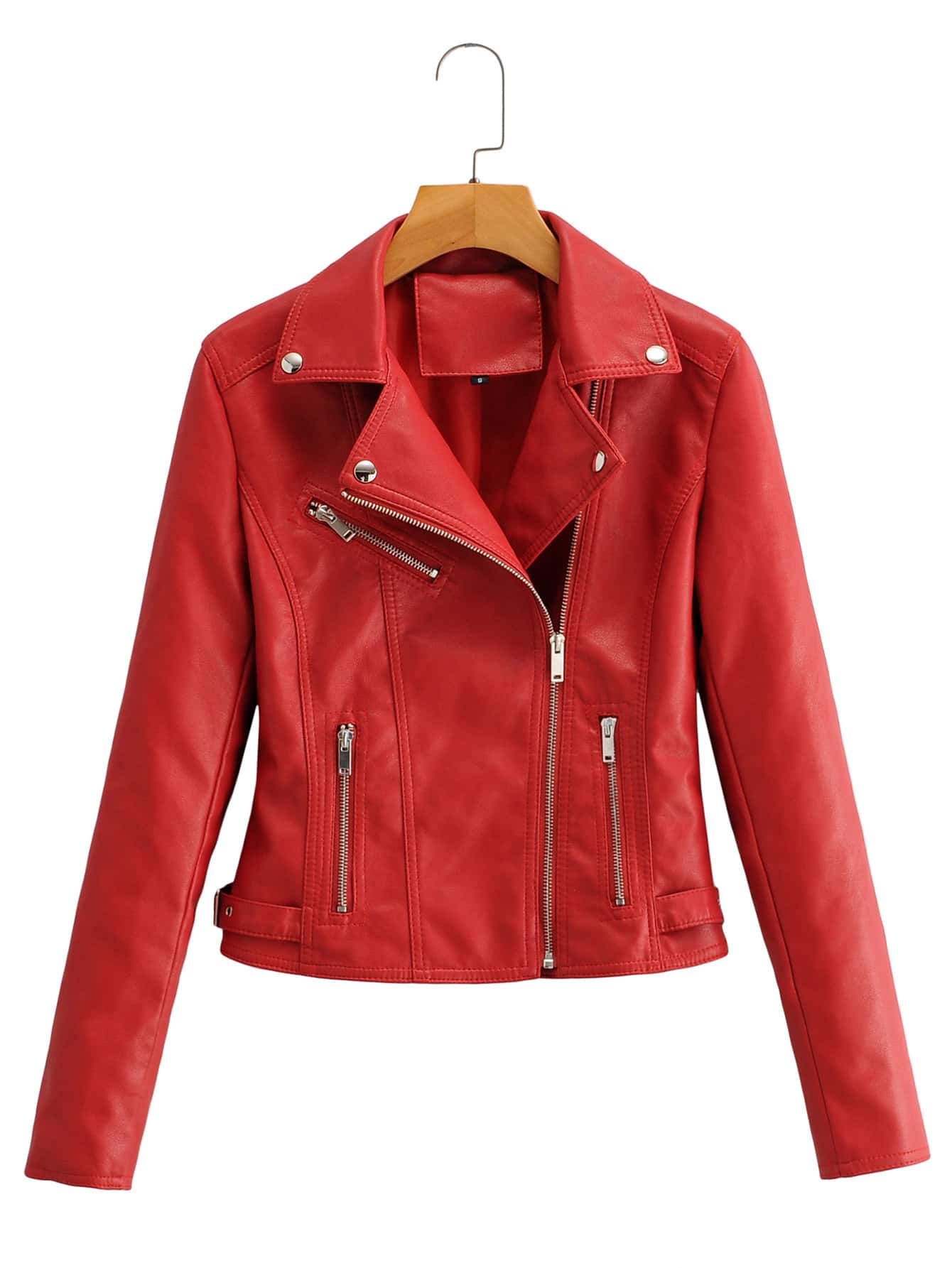 Lapel Collar Zip Up PU Moto Jacket - LuckyFash™
