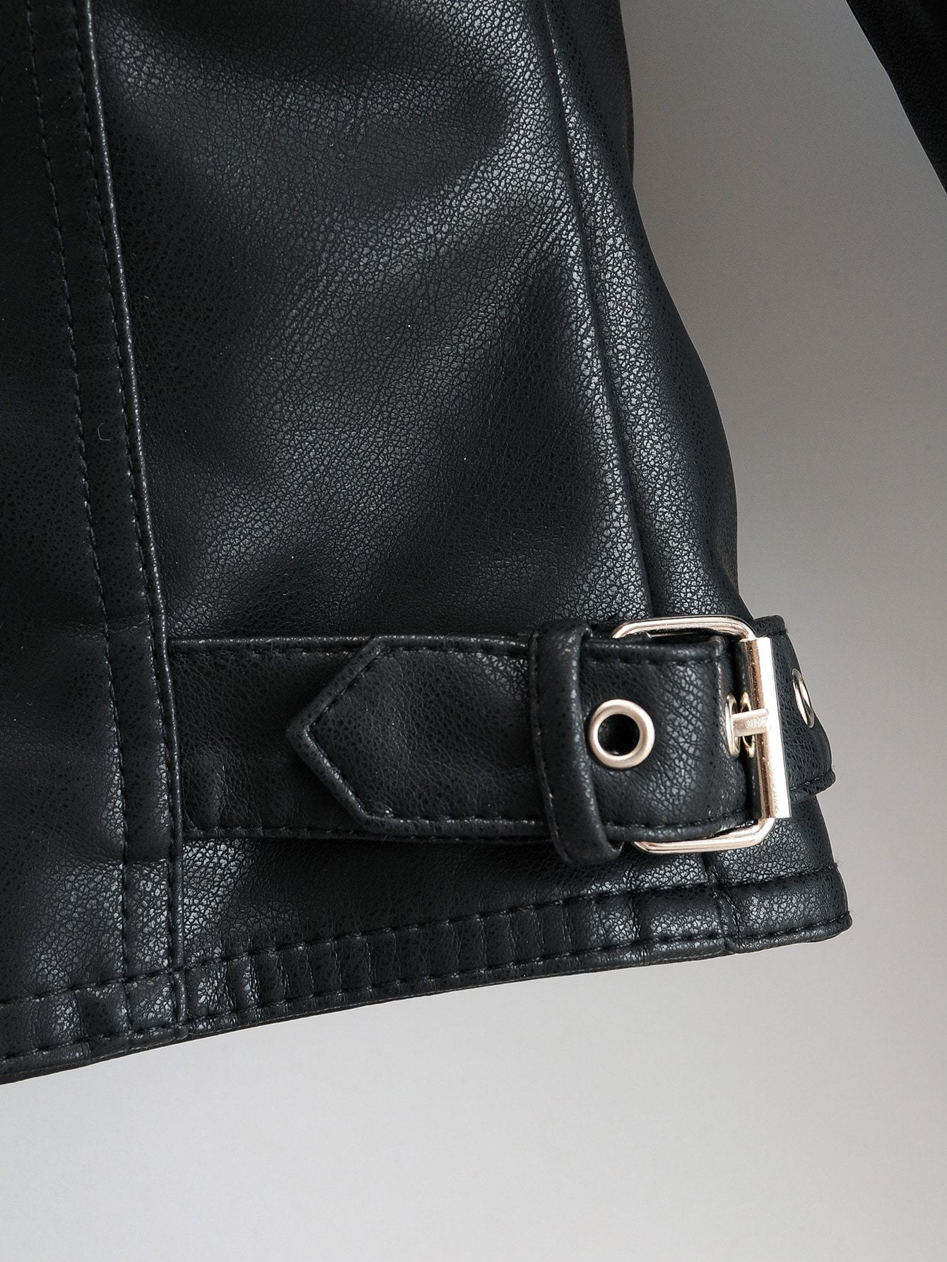 Lapel Collar Zip Up PU Moto Jacket - LuckyFash™