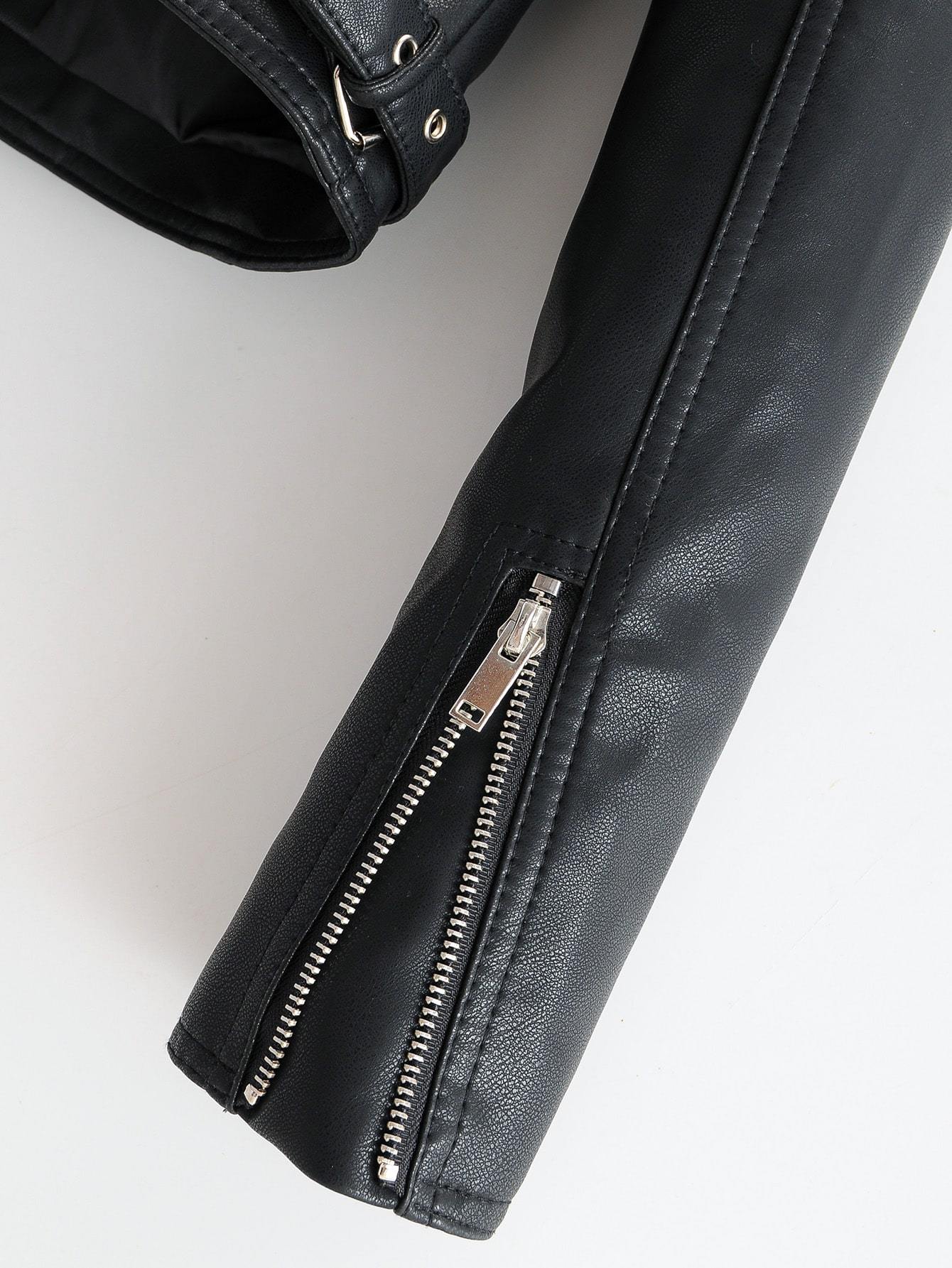 Lapel Collar Zip Up PU Moto Jacket - LuckyFash™