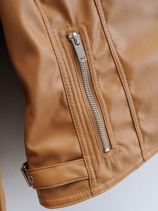 Lapel Collar Zip Up PU Moto Jacket - LuckyFash™