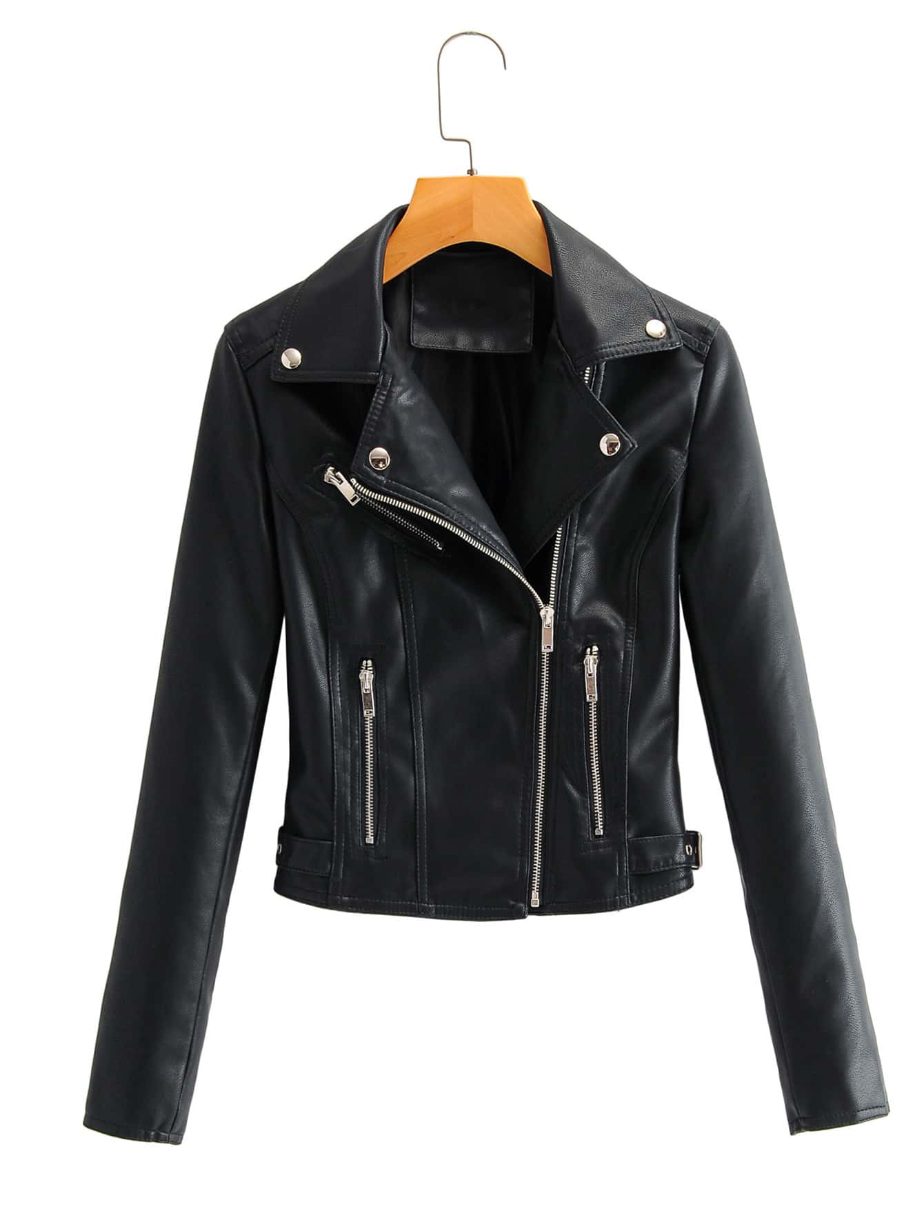 Lapel Collar Zip Up PU Moto Jacket - LuckyFash™