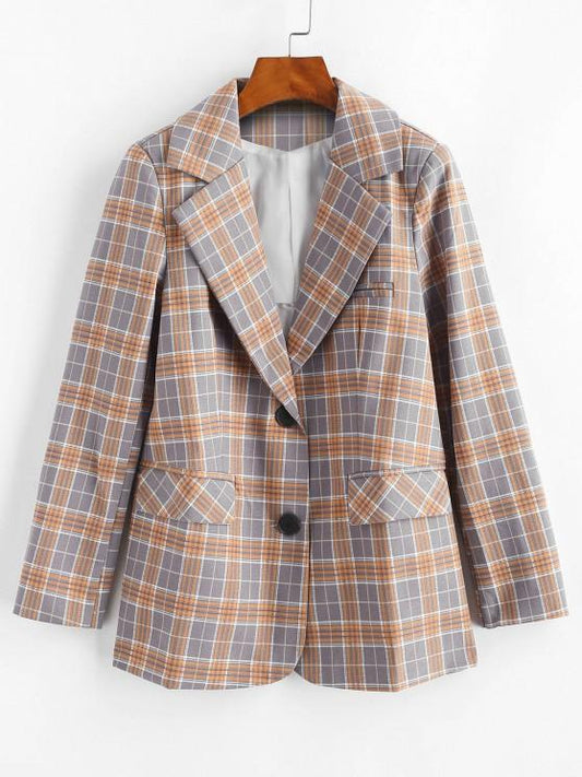 Lapel Flap Detail Plaid Blazer - LuckyFash™