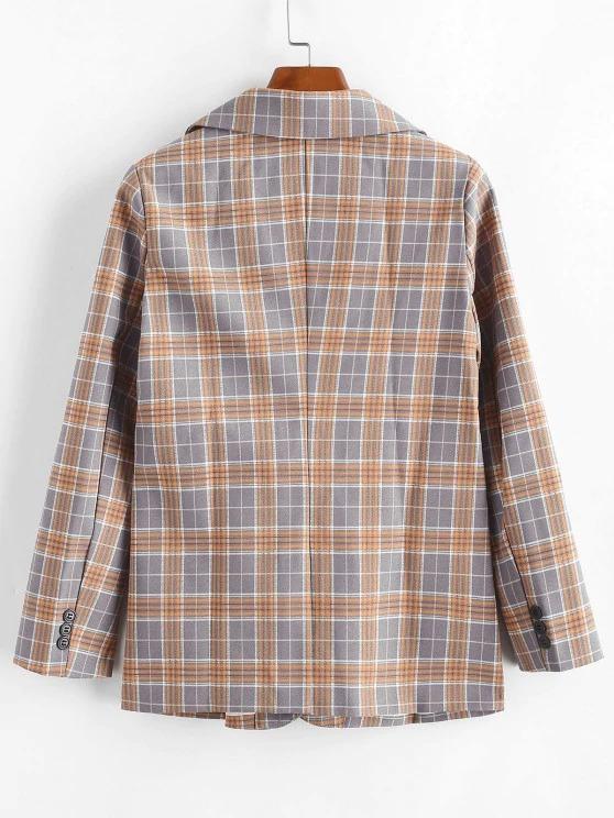 Lapel Flap Detail Plaid Blazer - LuckyFash™