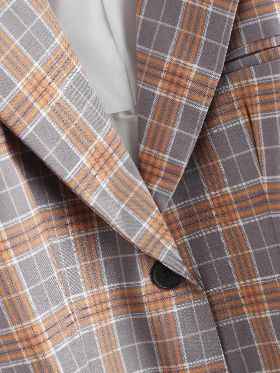 Lapel Flap Detail Plaid Blazer - LuckyFash™