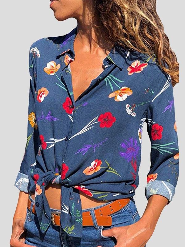 Lapel Long-sleeved Floral Print Shirt - LuckyFash™