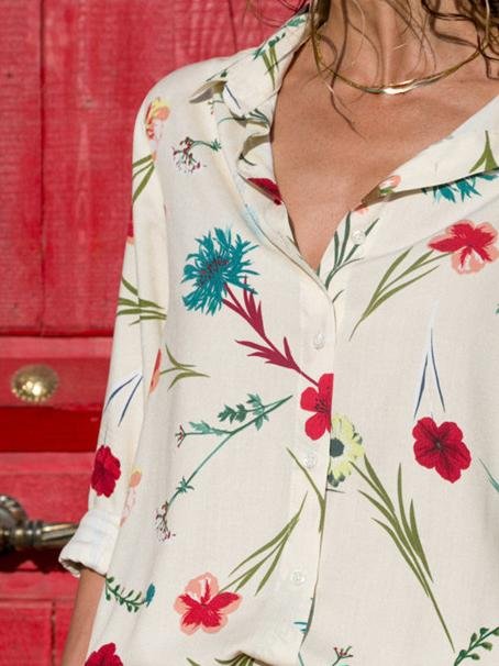 Lapel Long-sleeved Floral Print Shirt - LuckyFash™
