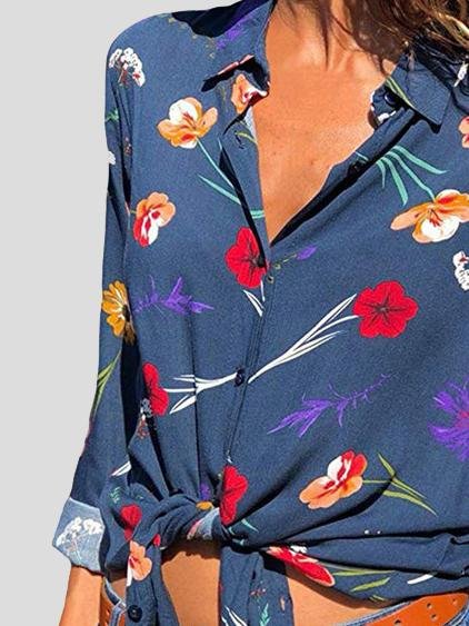 Lapel Long-sleeved Floral Print Shirt - LuckyFash™