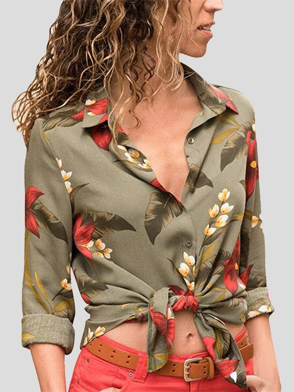 Lapel Long-sleeved Floral Print Shirt - LuckyFash™