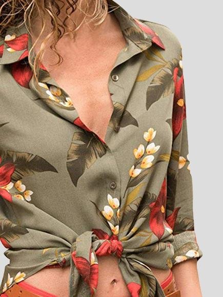 Lapel Long-sleeved Floral Print Shirt - LuckyFash™