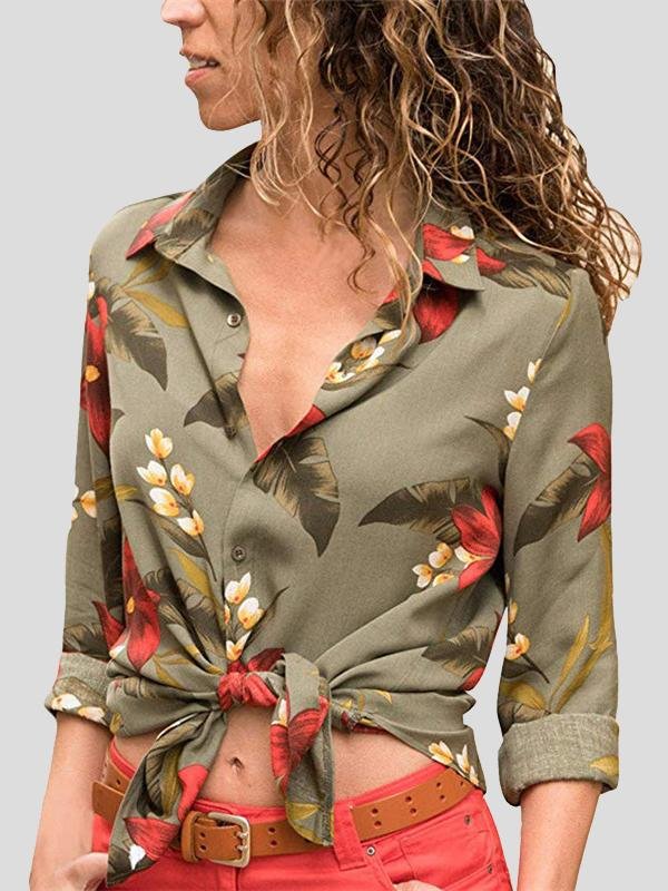 Lapel Long-sleeved Floral Print Shirt - LuckyFash™