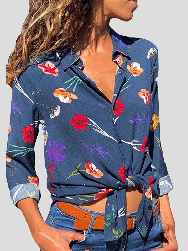 Lapel Long-sleeved Floral Print Shirt - LuckyFash™