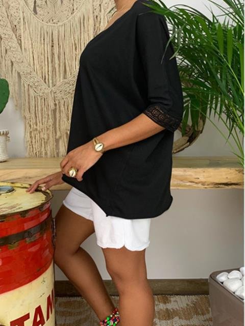 Large Size V-neck Button Mid-sleeve Shirt - LuckyFash™