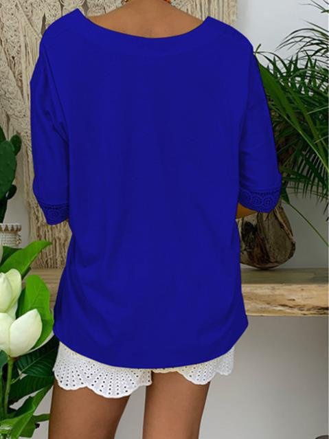 Large Size V-neck Button Mid-sleeve Shirt - LuckyFash™