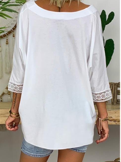 Large Size V-neck Button Mid-sleeve Shirt - LuckyFash™