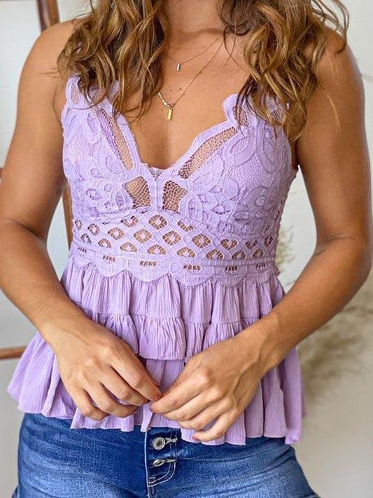 Lavender Lace Ruffle Layer Hem Suspender Blouses - LuckyFash™