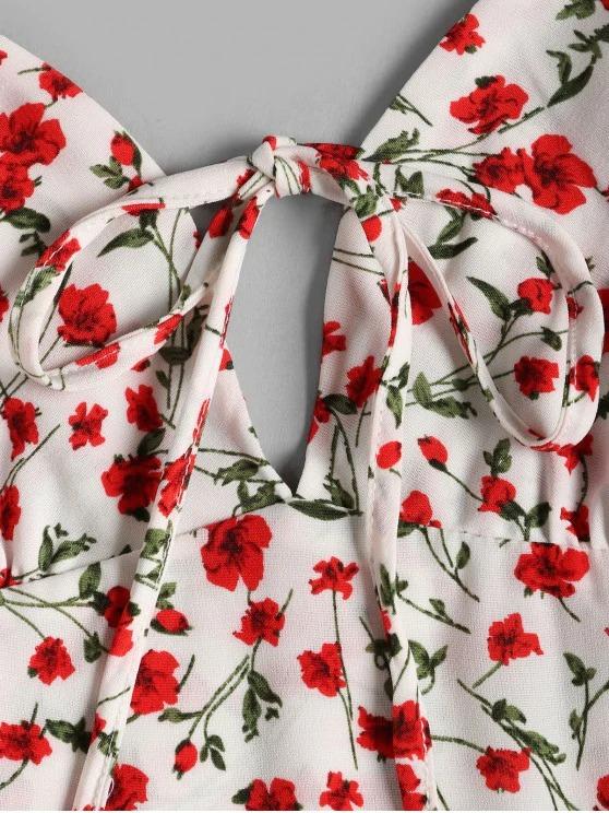Layered Hem Floral Tie Collar Cami Romper - LuckyFash™