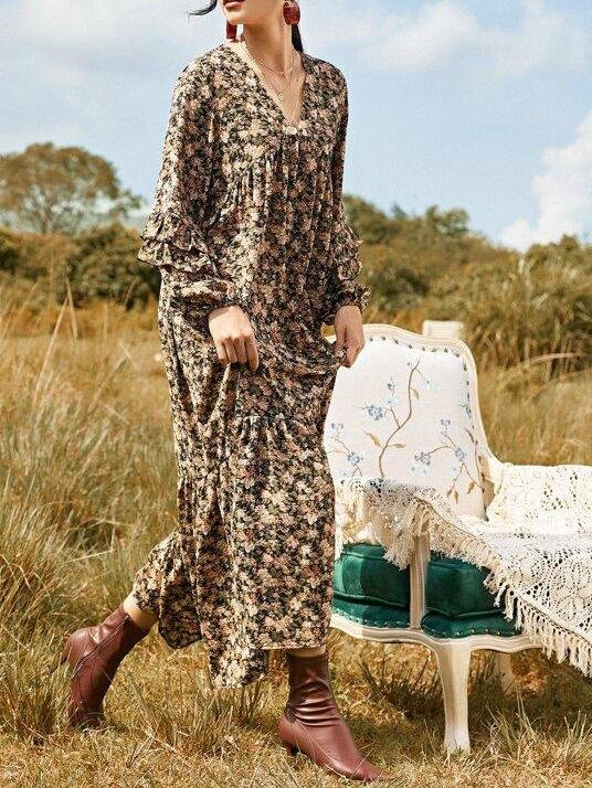 Layered Ruffle Allover Floral Smock Dress - LuckyFash™