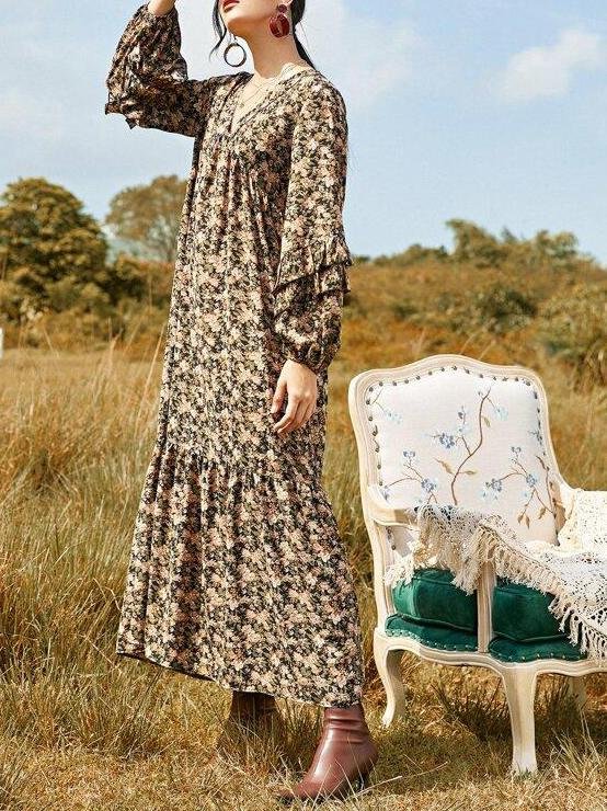 Layered Ruffle Allover Floral Smock Dress - LuckyFash™