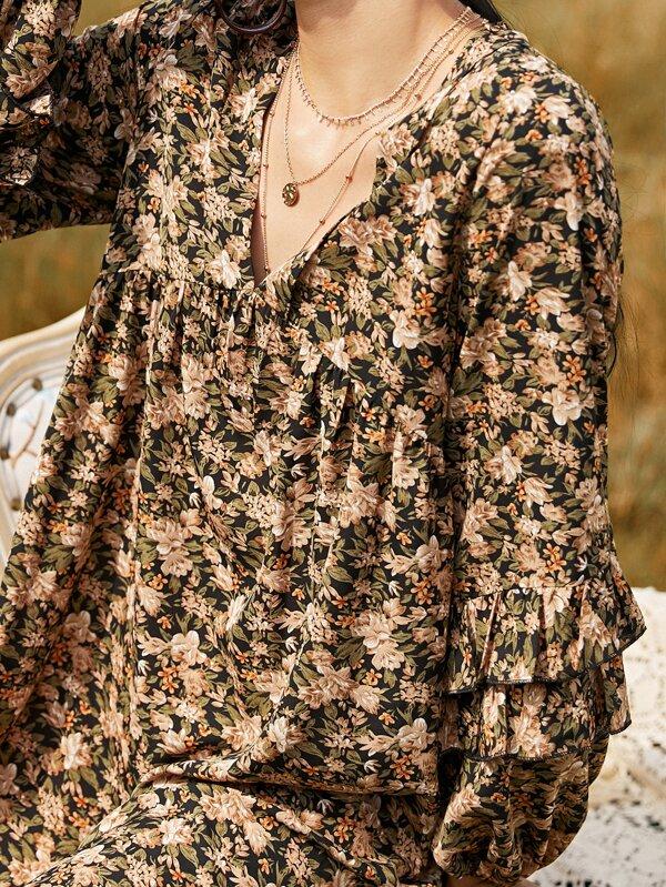 Layered Ruffle Allover Floral Smock Dress - LuckyFash™