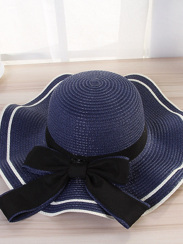 Women's Hat Straw Hat Sun Hat Pink Khaki Navy Blue Outdoor Street Dailywear Bow Ribbon bow Portable Sun Protection Comfort - LuckyFash™