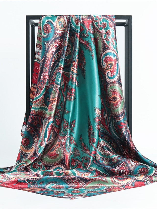 Vintage Flowers Square Scarf For Women Shawls Neckerchief Female Print Headband On the Head Wraps Foulard Hijab Hair Bands 90*90cm - LuckyFash™