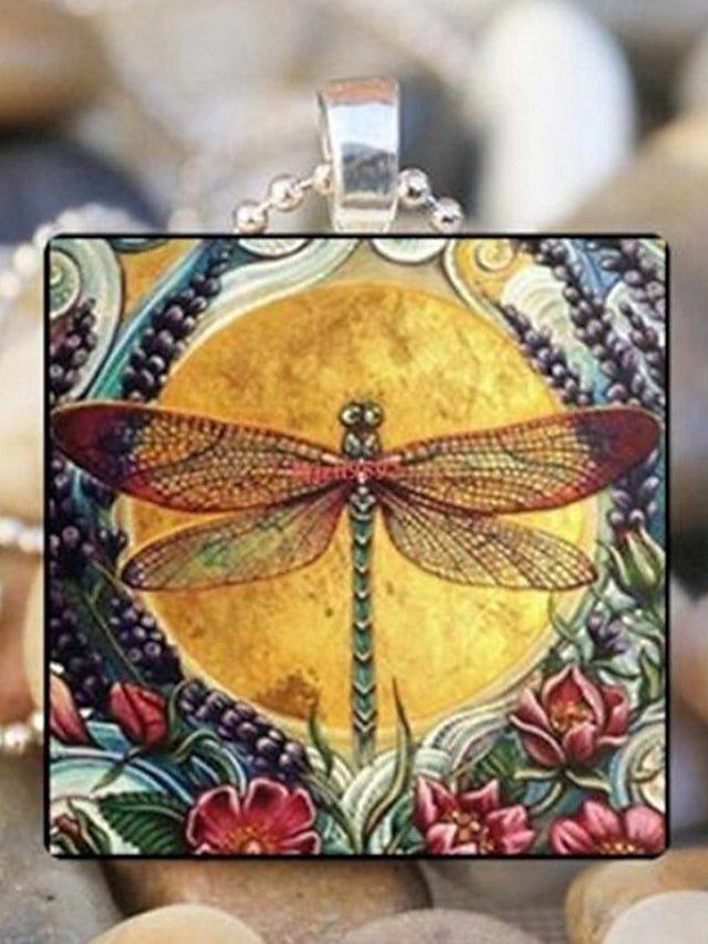 Women's necklace Vintage Street Style & Glass Insect Pendant Necklace for Women / Dragonfly / Blue / Green / Yellow - LuckyFash™