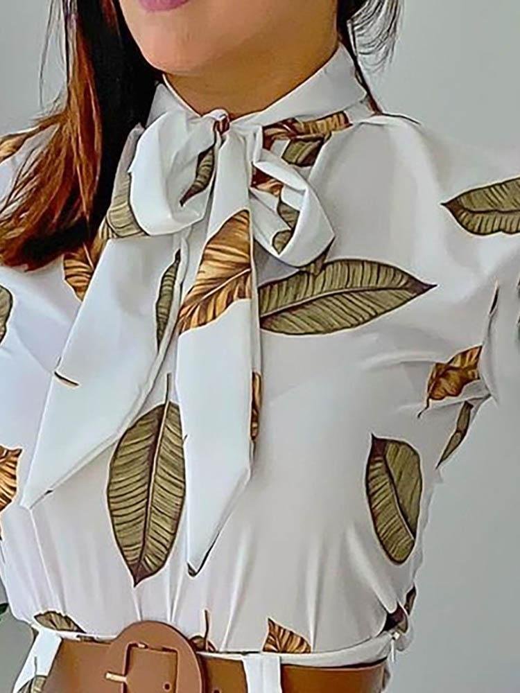 Leaf Print Puff Sleeve Top & Shorts Set - LuckyFash™