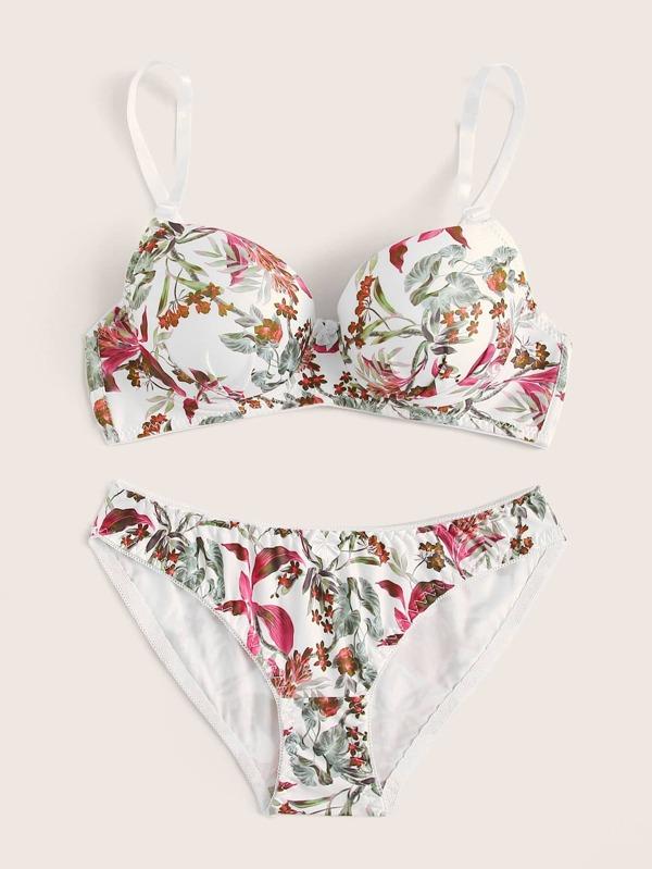 Leaf Print Underwire Lingerie Set - LuckyFash™