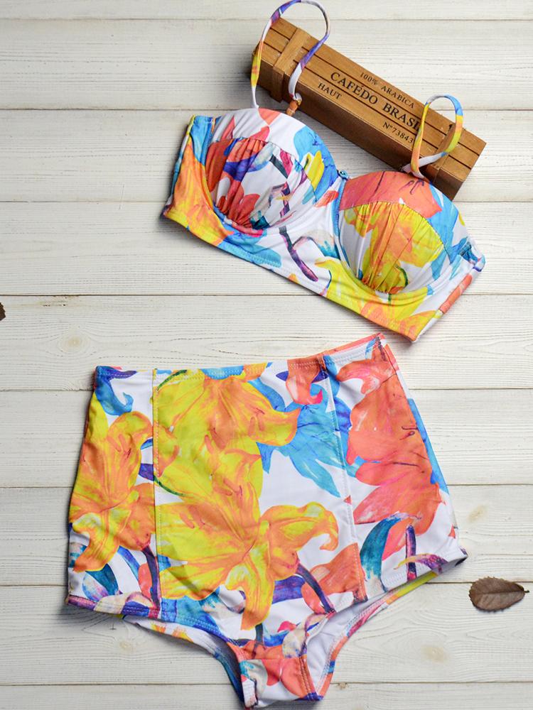 Leaf Printed High Waist Two Piece Swimsuits - LuckyFash™