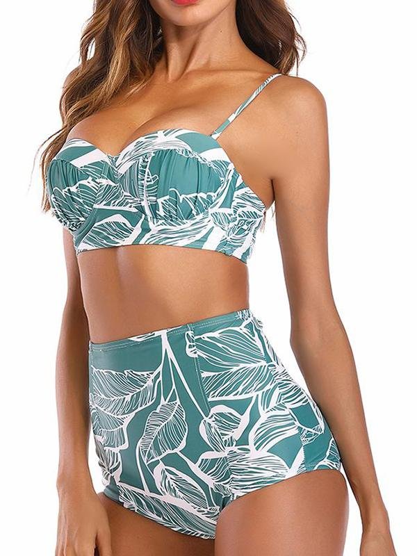 Leaf Printed High Waist Two Piece Swimsuits - LuckyFash™