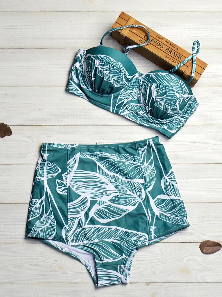 Leaf Printed High Waist Two Piece Swimsuits - LuckyFash™