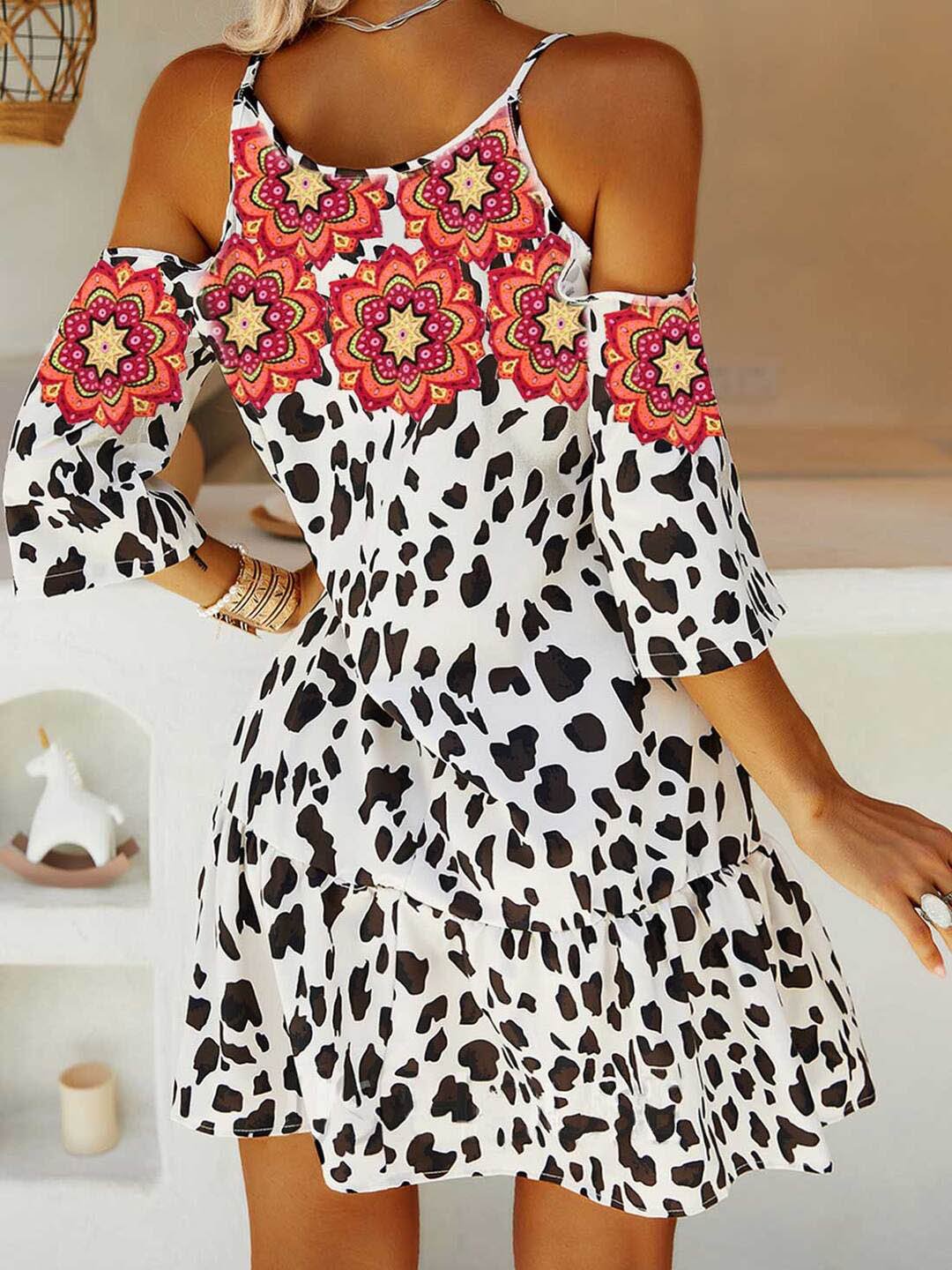 Leopard Floral Ruffle Cami Mini Dress - LuckyFash™