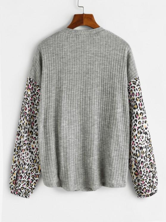 Leopard Insert Drop Shoulder Button Up Top - LuckyFash™