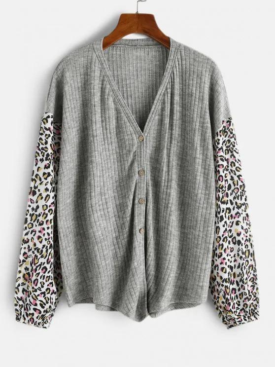 Leopard Insert Drop Shoulder Button Up Top - LuckyFash™