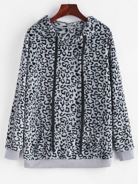 Leopard Kangaroo Pocket Plush Faux Fur Hoodie - LuckyFash™