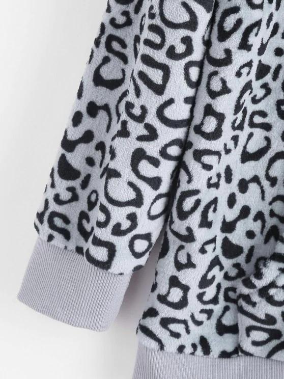 Leopard Kangaroo Pocket Plush Faux Fur Hoodie - LuckyFash™