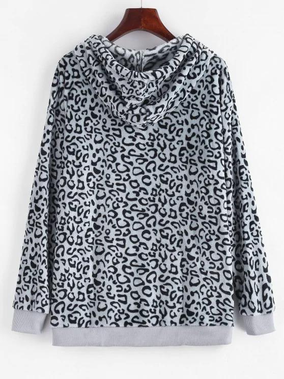 Leopard Kangaroo Pocket Plush Faux Fur Hoodie - LuckyFash™