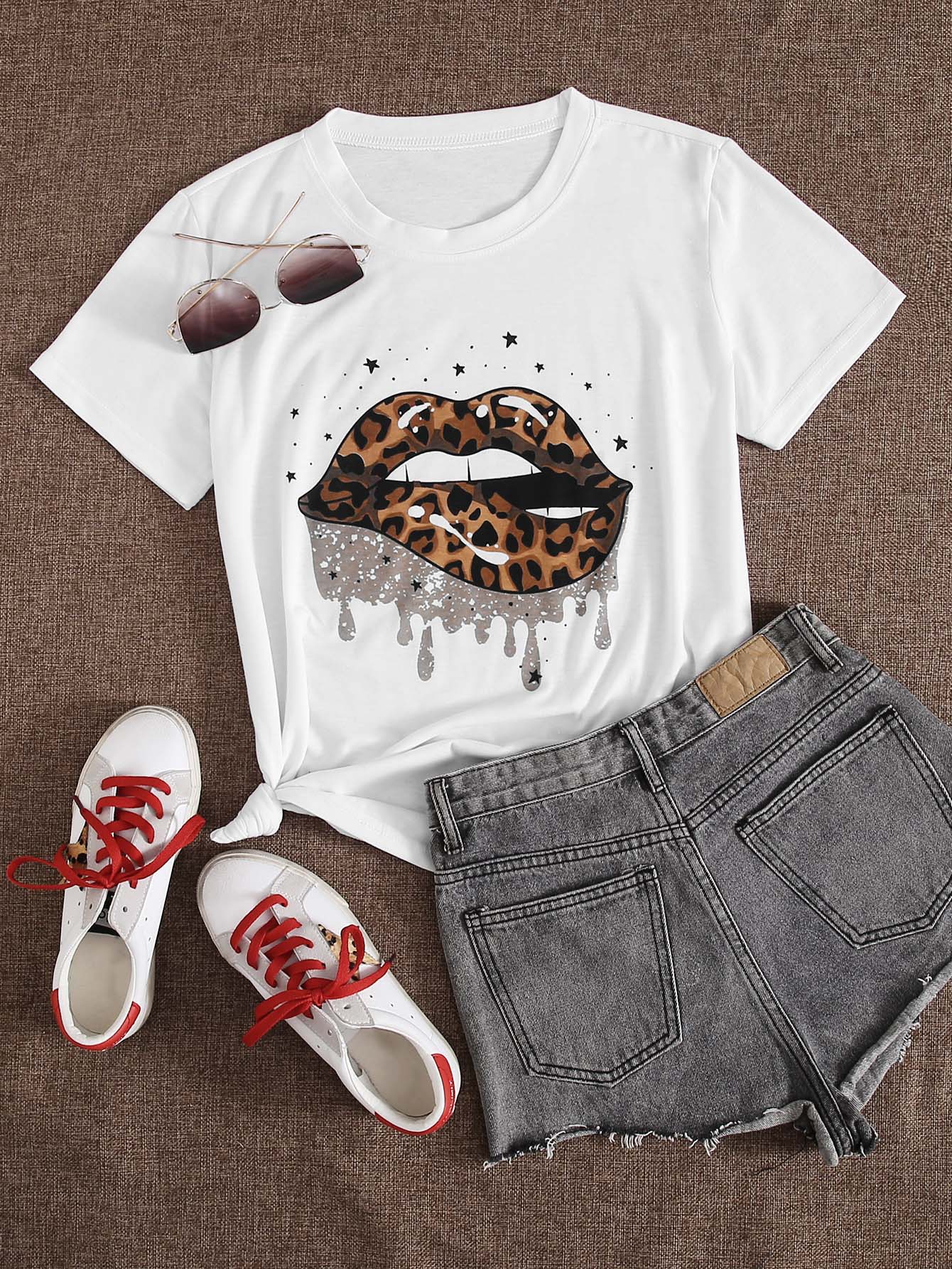 Leopard Lip Print Short Sleeve Tee - LuckyFash™