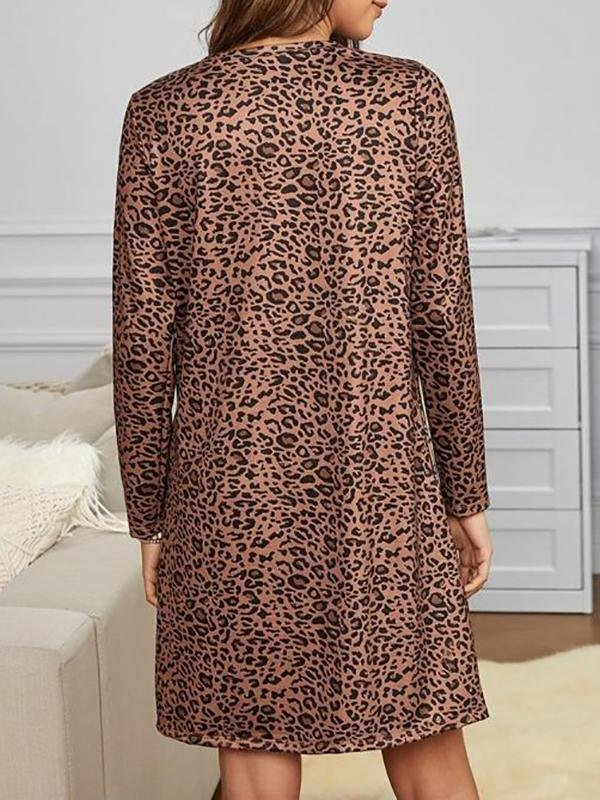 Leopard Long Sleeve Tee Dress - LuckyFash™