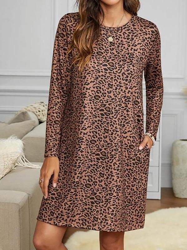 Leopard Long Sleeve Tee Dress - LuckyFash™