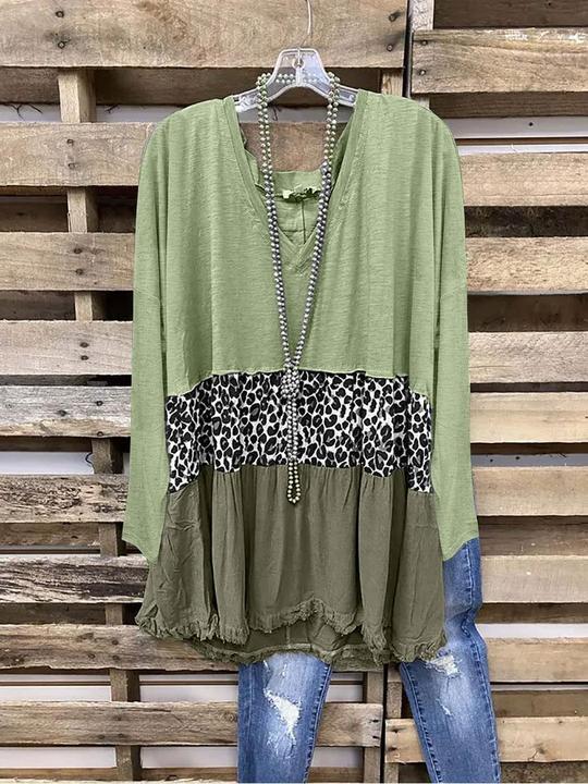 Leopard Long Sleeve V Neck Shirt & Top - LuckyFash™