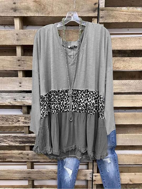 Leopard Long Sleeve V Neck Shirt & Top - LuckyFash™