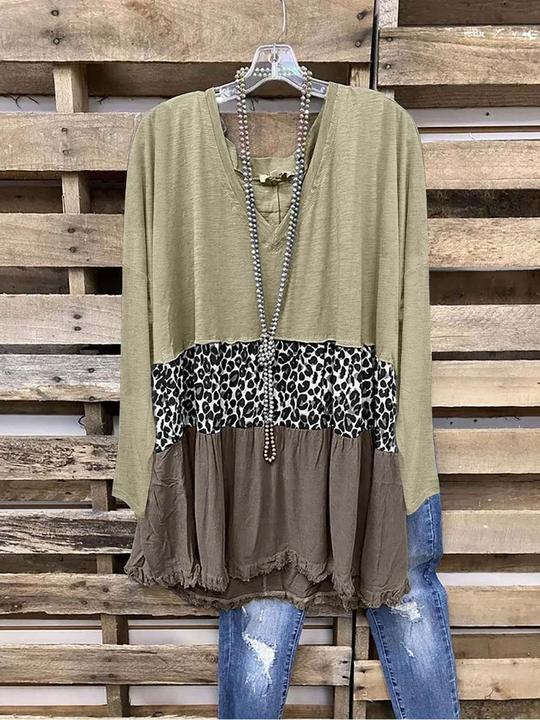 Leopard Long Sleeve V Neck Shirt & Top - LuckyFash™