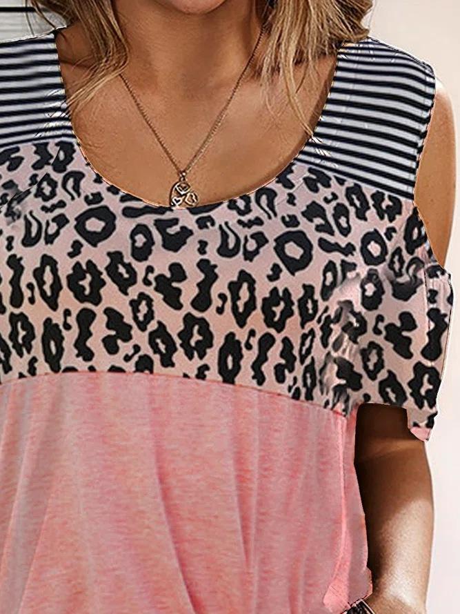 Leopard Patch Striped Short Sleeve T-shirt - LuckyFash™