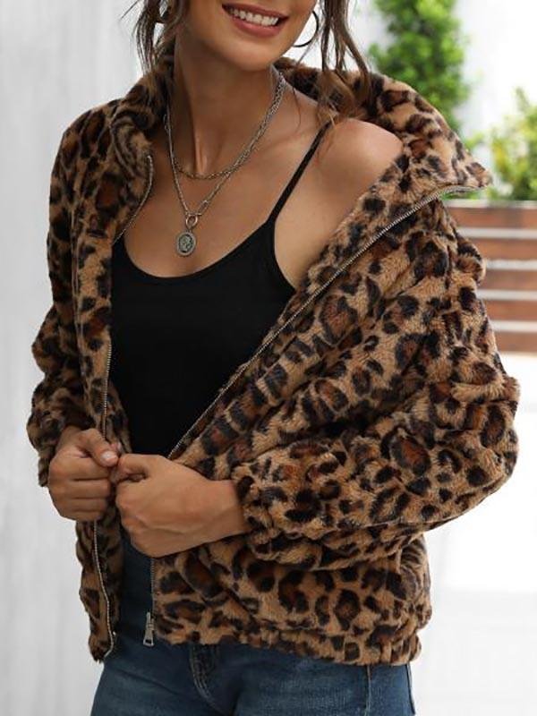 Leopard Pocket Fluffy Zip Up Jacket - LuckyFash™