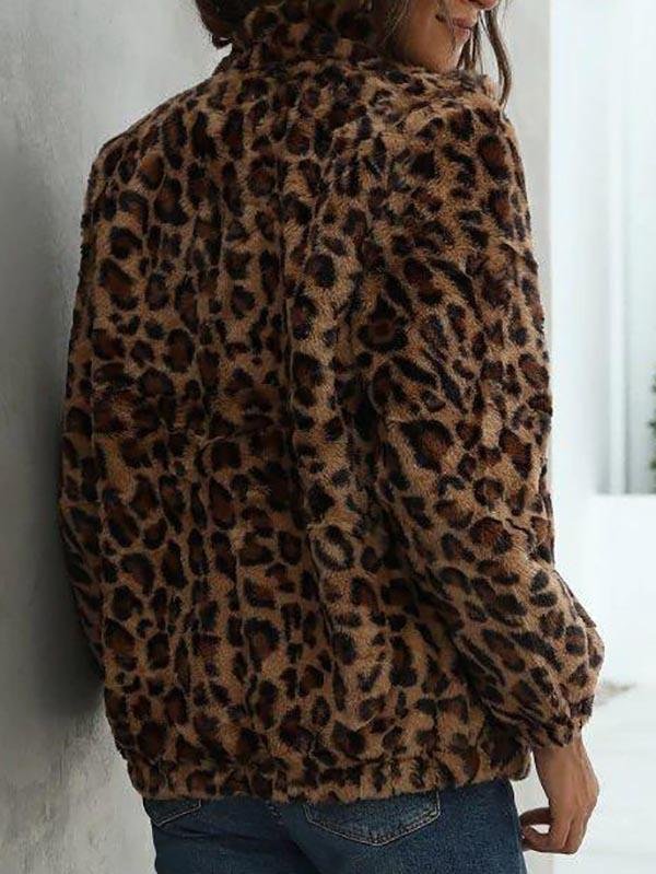 Leopard Pocket Fluffy Zip Up Jacket - LuckyFash™