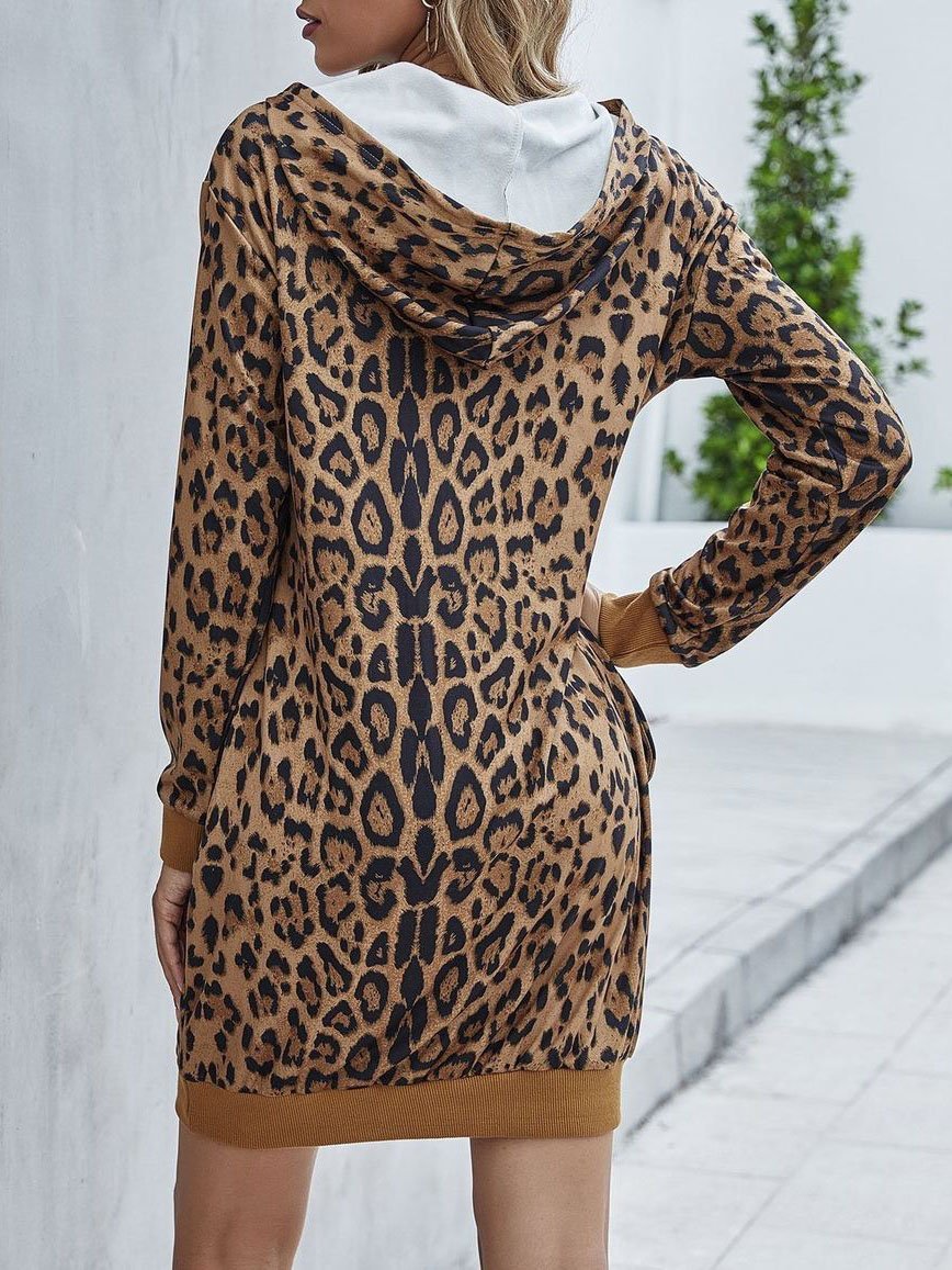 Leopard Printed Pullover Hoodie Dress - LuckyFash™