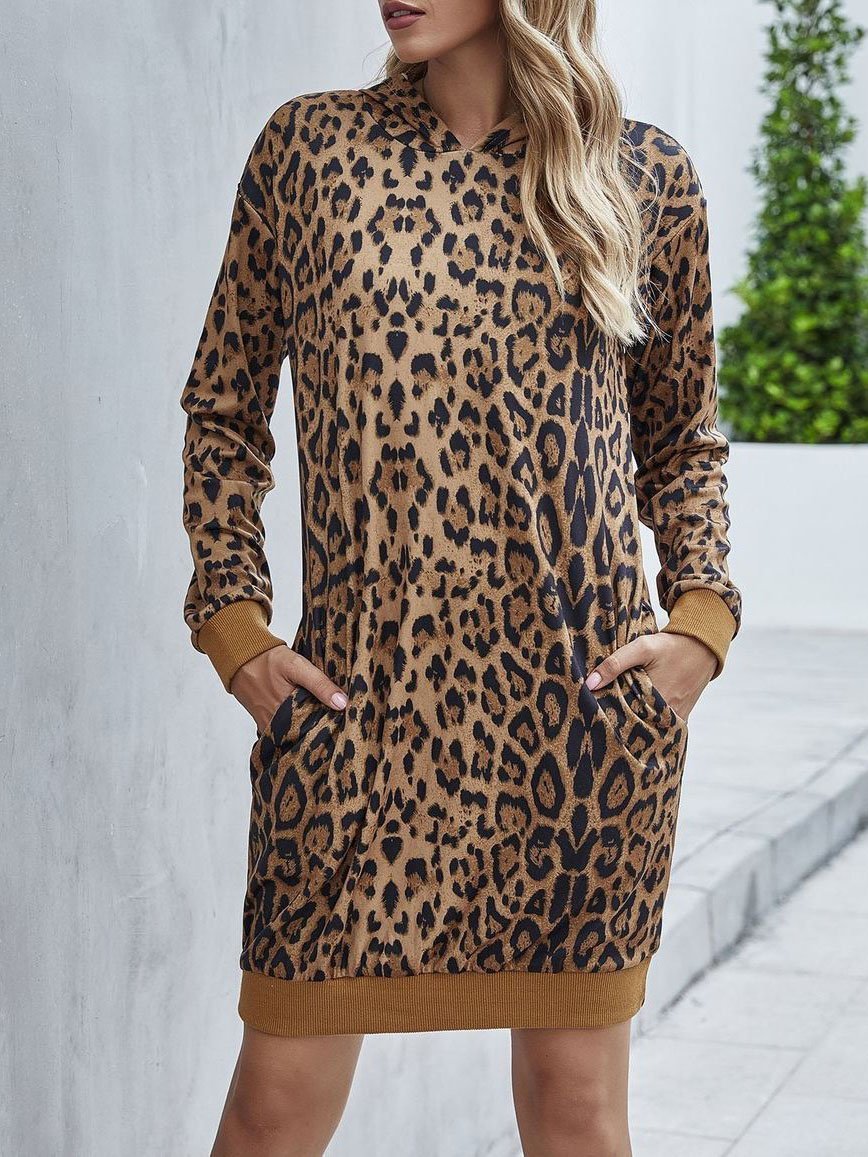 Leopard Printed Pullover Hoodie Dress - LuckyFash™