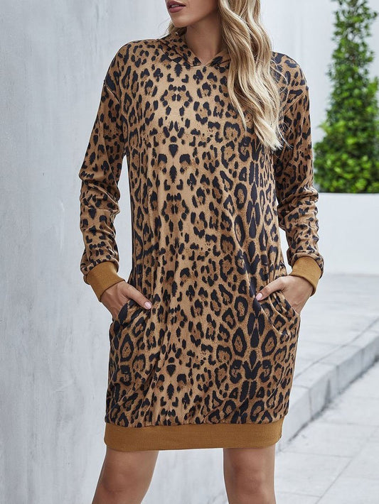Leopard Printed Pullover Hoodie Dress - LuckyFash™