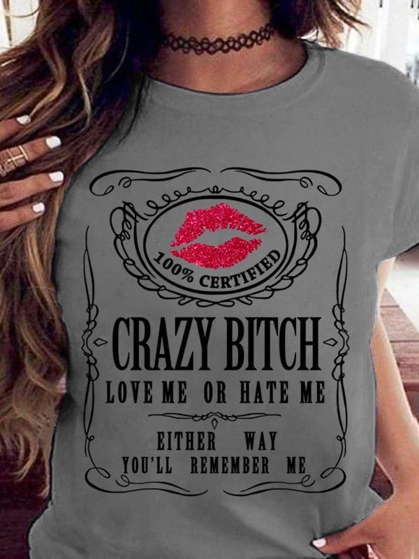 Letter Print Round Neck Short Sleeve Women T-shirt - LuckyFash™